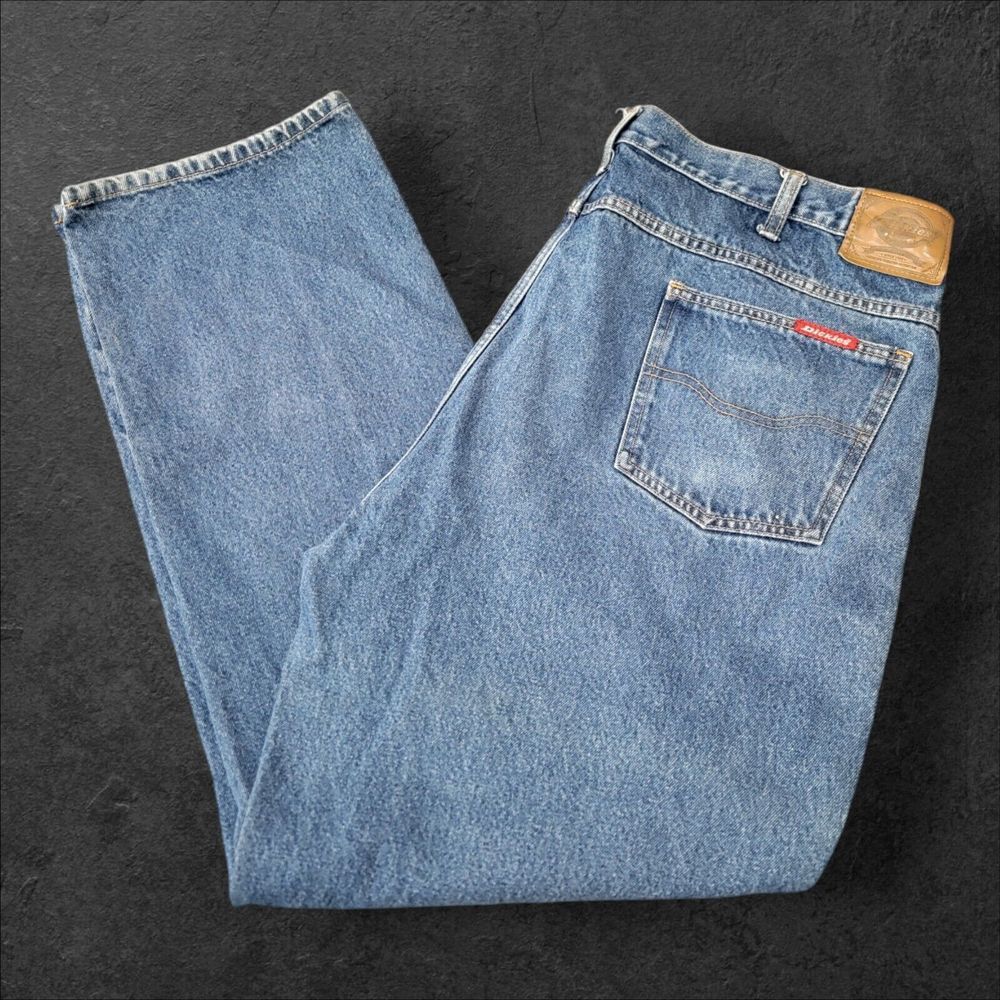 Vintage Y2K Dickies Jeans Men's 42x32 Distressed Blue Denim‎ Work Pants Flaws